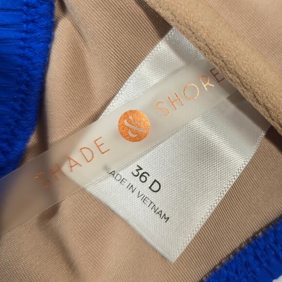 M Shade & Shore Blue V Ribbed Swim Top Bra Womens Size 36D Boning Removable Pads - Picture 8 of 10